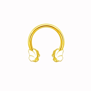 Golden horseshoe nose ring with butterfly charm and white enamel finish for women