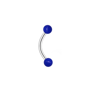 Gros plan d'un piercing d'arcade courbe en acier inoxydable avec billes bleu foncé
