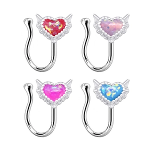 Heart Wing Fake Nose Ring Non Piercing Stainless Steel Acrylic Clip On Nose Hoop For Women Sweet Punk Body Jewelry Gift