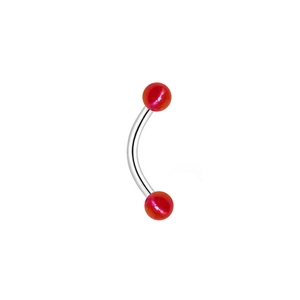 Détails du piercing courbé en acier avec des extrémités en perles acryliques rouges