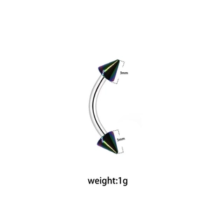 Piercing courbé en acier chirurgical avec pointes cônes irisées sur fond blanc neutre
