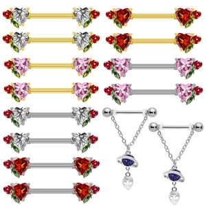 Stainless Steel Heart Rhinestone Nipple Rings Rose Flower Body Piercing Jewelry For Women Sexy Heart Barbell Piercing Jewelry