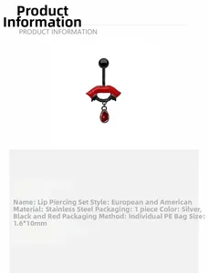 Detaillierte Spezifikationen für Bauchnabelpiercing mit roten Lippen und Fledermausflügel