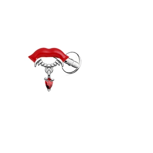 Gothic Vampir Lippenstecker in Rot mit Zirkon-Tropfen aus rostfreiem Edelstahl