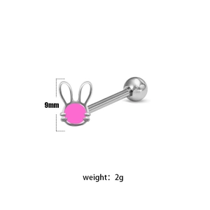Détail du piercing langue haltère lapin rose 9mm montrant le poids de 2g et les dimensions