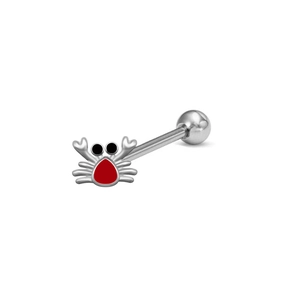 Détail macro du design de crabe sur un piercing de langue en acier poli de haute qualité