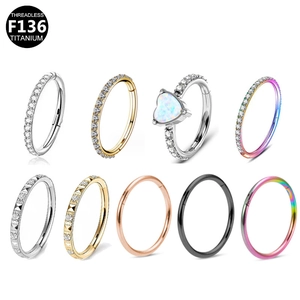 F136 Titanium Hinged Segment Ring Heart Opal Cubic Zirconia Pave Nose Ring Hexagon Hoop Piercing Jewelry For Women Men