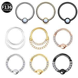 F136 Titanium Septum Clicker Nose Ring Zirconia Opal Inlaid Body Piercing Jewelry For Women Men Lip Ring Hinged Segment