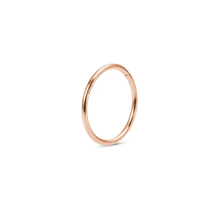 Close-up of rose gold hinged circular ring with polished mirror finish for body piercing