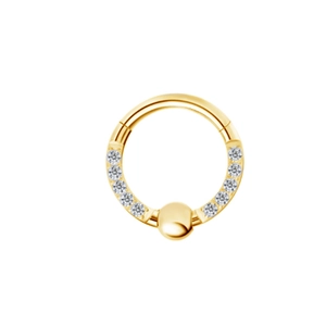 Titanium hinged segment ring with white opal and clear zircons in golden finish