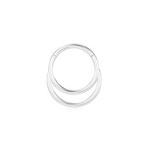 Titanium hinged clicker double hoop nose ring with polished silver finish and opal stones