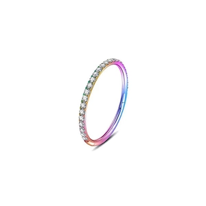 Rainbow hinged segment ring with white zircons for nose, ear or nipple piercings