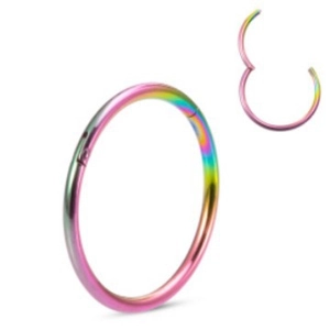 Anello per naso a cerniera in titanio arcobaleno con finitura lucida placcata