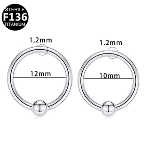 F136 Titanium captive bead ring nose hoop earrings in 10mm and 12mm diameters