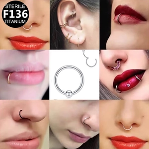 Sterile F136 titanium seamless rings for nose, lip, and ear piercings in multi-color set