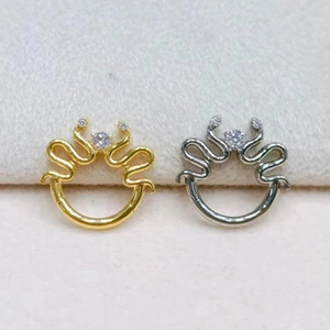 Minimalist F136 titanium double snake nose ring with crystal pavé and center zircon