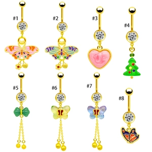 Detailed assortment of butterfly and heart-shaped belly rings with colorful zircon accents