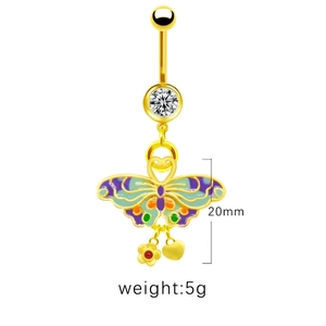 Detail of colorful butterfly belly ring with dimensions of 20mm and 5g weight info
