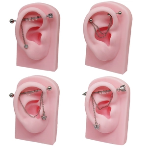 Set piercing industriale con design a cuore, stella e farfalla in acciaio argentato