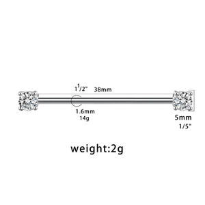 Barra piercing industriale 38mm con pietre zirconi da 5mm in acciaio inossidabile
