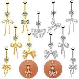 Moda Fiocco Farfalla Cuore Pendente Ombelico Piercing Anello Lega di Zinco Strass Gioielli per Ombelico per Donna Accessorio Piercing
