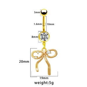 Specifiche dettagliate delle dimensioni per piercing ombelico a fiocco con zirconi