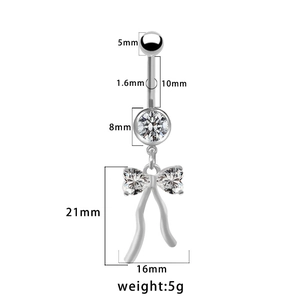 Tabella taglie dettagliata per piercing ombelico a fiocco con zirconi cubici a cuore