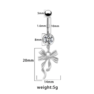 Vista dettagliata delle dimensioni del piercing ombelico con barra da 10 mm
