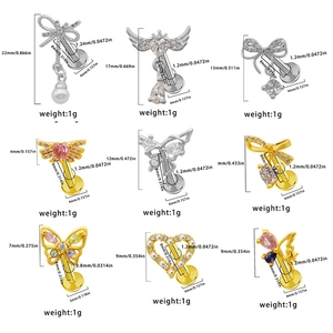 Detailed size guide for various labret studs showing lengths, gauges and dimensions