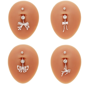 Set di piercing per ombelico in argento a forma di fiocco con scintillanti zirconi cubici