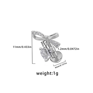 Detailed view of butterfly zircon labret with 11mm height and size specifications