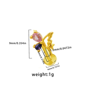 Detailed technical diagram of a butterfly labret stud with 1.2mm gauge measurements