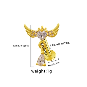 Detailed macro view showing the precise dimensions of this gold butterfly heart labret stud