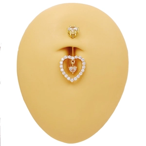 Piercing para ombligo dorado con colgante de corazón y circonitas brillantes