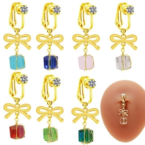 Anello per Ombelico Senza Perforazione in Lega Placcata Oro con Fiocco e Pendente in Zirconia Gioielli per il Corpo Donna