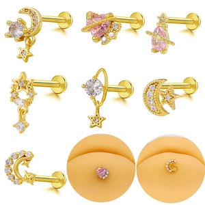 Fashion Copper Rhinestone Star Moon Planet Pendant Labret Studs Lip Rings Body Piercing Jewelry For Women Men Gifts