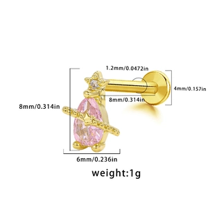 Detailed size specifications for 1.2mm gold labret stud with pink star pendant