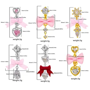 Guía de tallas para piercing de ombligo con lazo y aguja 14G con detalles de circón