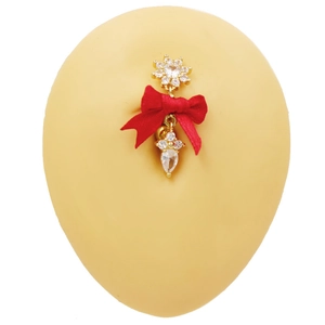 Piercing de ombligo dorado con lazo de seda roja, circón y colgante de cristal gota