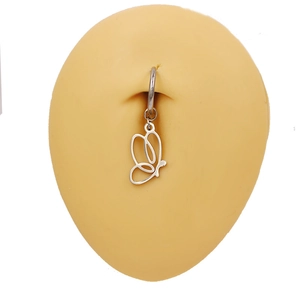 Polierter silberner Schmetterlings-Bauchnabelring mit Federring-Anhänger für Piercings