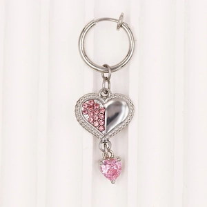 Silberner Clip-On Bauchnabelring mit rosa Herz-Kristall für unpierced Bauchnabel