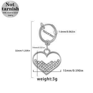 Detail von 316L Chirurgenstahl Bauchnabelpiercing Herz mit Maßen und Kristallen