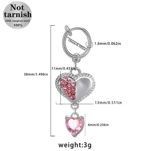 Detailansicht Bauchnabelpiercing Herz Pink aus 316L Chirurgenstahl mit Maßen 38mm