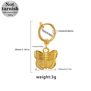 Goldener 316L Chirurgenstahl Schmetterling Bauchnabelpiercing mit Maßangaben