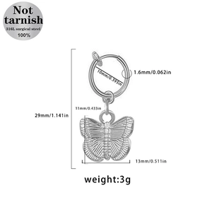 Detailsicht der Schmetterlings-Bauchnabelring Maße und 316L Medizinstahl Material