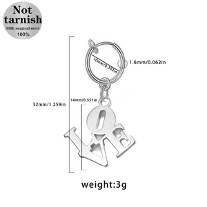 Detailansicht Bauchnabelring aus 316L Stahl mit LOVE Anhänger und Kreuz Ausschnitt