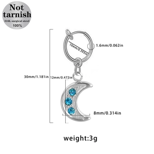 Nicht piercender Bauchnabelring aus 316L Chirurgenstahl mit blauem Mondanhänger