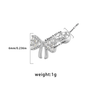 Piercing de lazo con circonitas blancas, barra de 0,8mm y dimensiones de 6x6mm