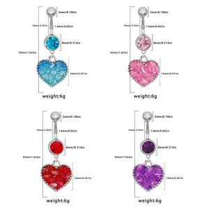 Guía detallada de tallas para piercings de ombligo de corazón en cuatro colores