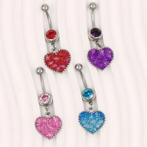 Juego de cuatro piercings de ombligo de corazón en acero inoxidable con mosaico de colores